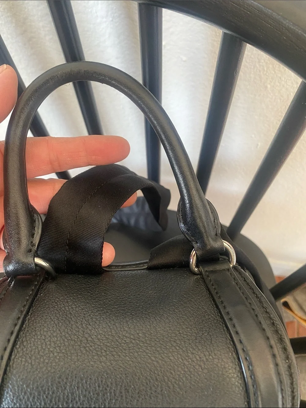 Michael Kors Black Leather Mini Backpack with Gold MK Logo